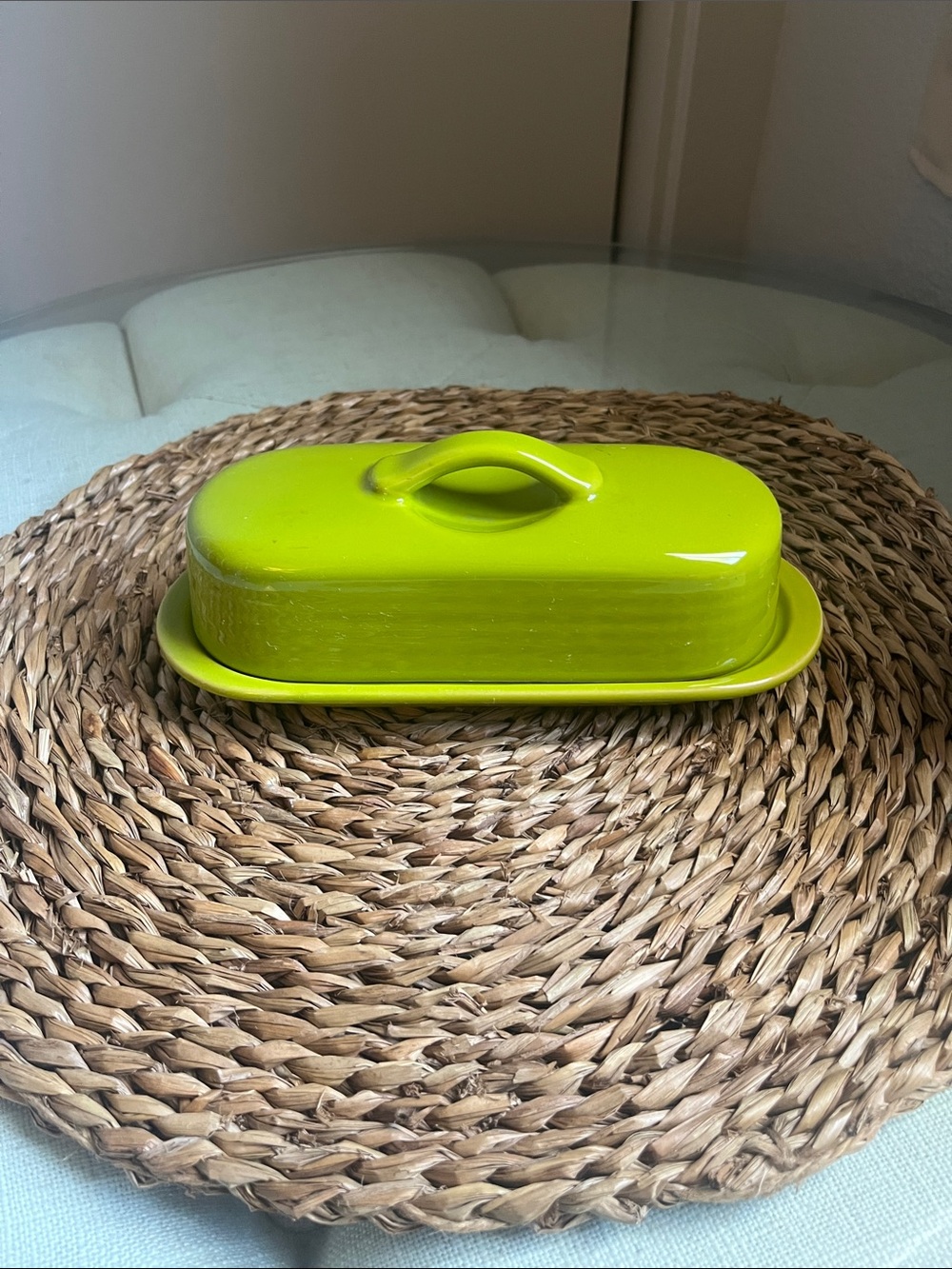 Chantal Full Size Olive Green Ceramic Butter Dish with Lid